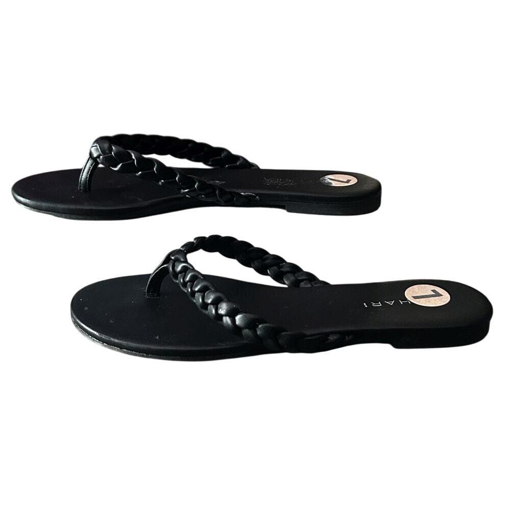 Tahari Flat Braided Strap Lightweight Flip-Flop Thong Minimalist Black Sandals 7